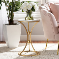 Baxton Studio H01-100353-Metal/Marble Side Table Tarmon Modern and Contemporary Gold Finished Metal End Table with Marble Tabletop>